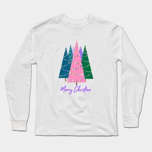 Colourful Christmas Trees and Christmas Lights Long Sleeve T-Shirt